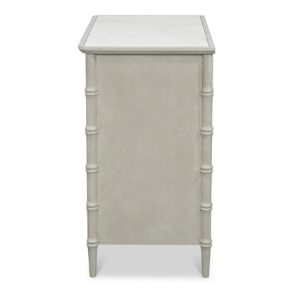 Coffre d'appoint en bambou avec plateau en porcelaine blanche