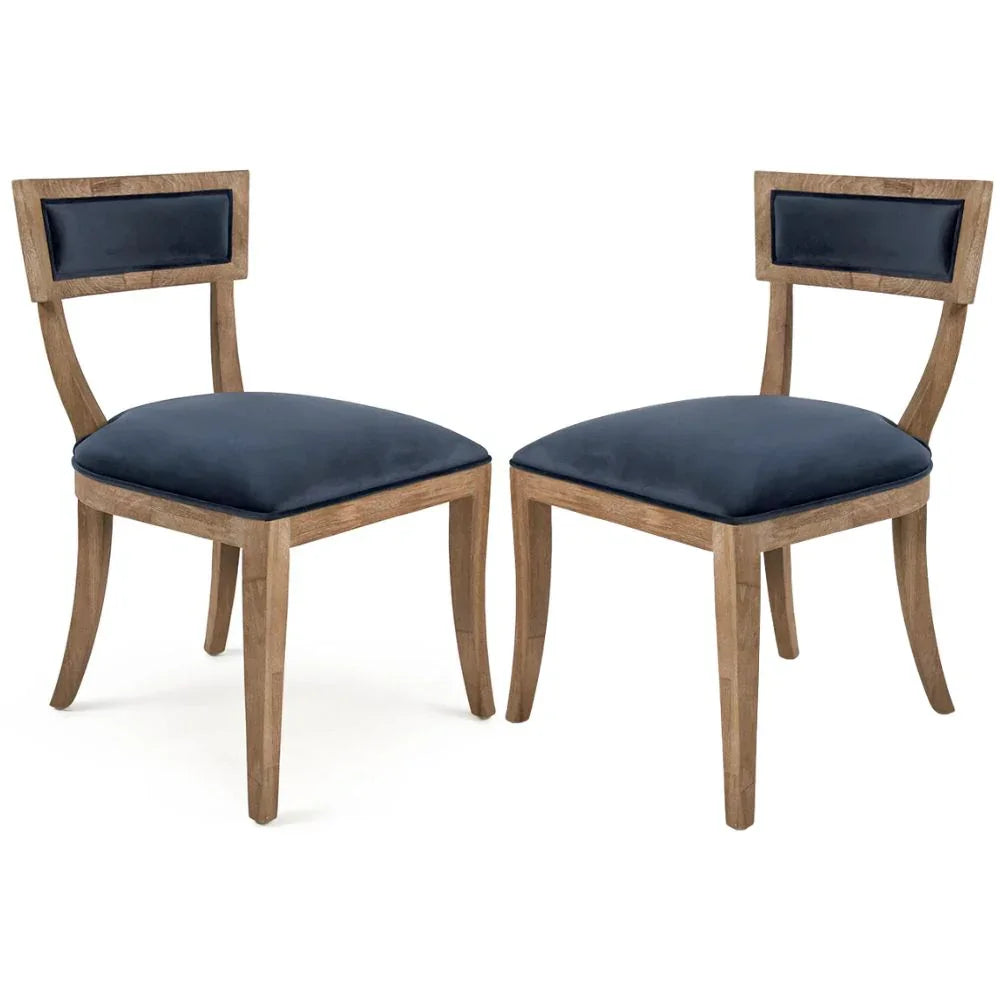 Chaises à dossier incurvé en velours bleu - Paire