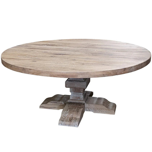 Table de salle à manger rustique à pied central gris délavé