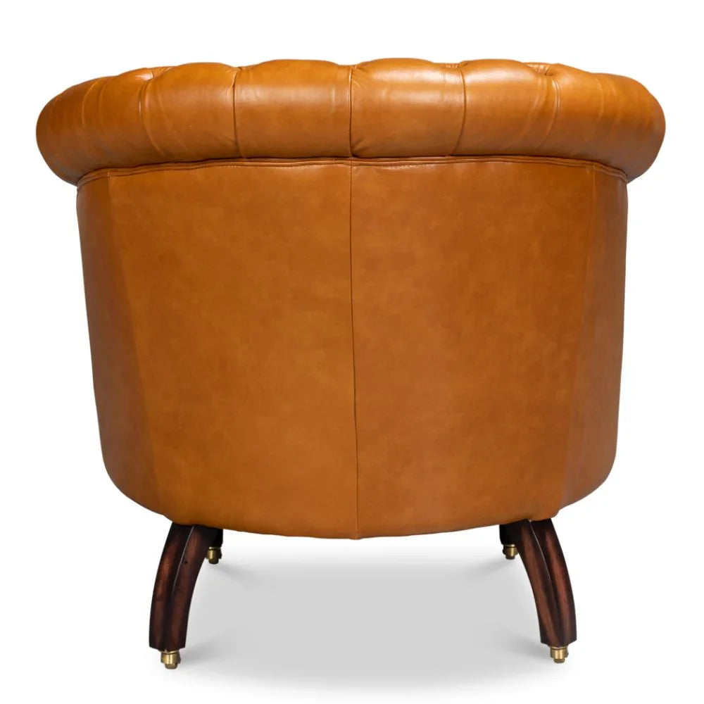 Fauteuil Chesterfield en cuir marron doré