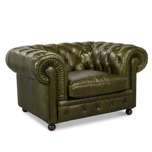 Fauteuil d'appoint Chesterfield vert capitonné