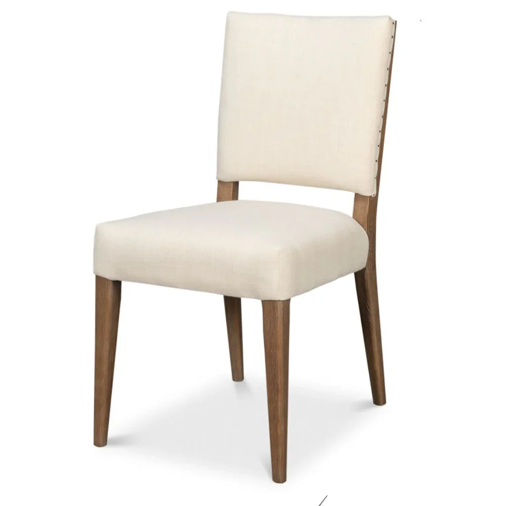 Chaise de salle à manger en chêne et lin style milieu du siècle - Lot de 2