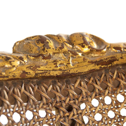 Fauteuil luxueux en rotin doré français avec coussin en velours rouge