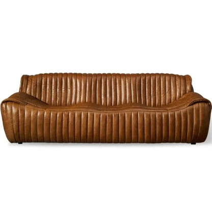 Canapé en cuir capitonné vertical marron antique